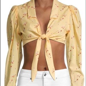 💣 Price Drop 💣 NWT WeWoreWhat Bisou Yellow Floral Crop Top Size M 🌸